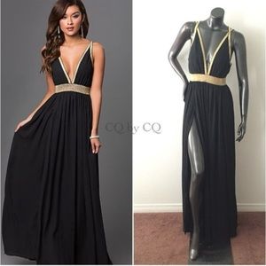 CQ BY CQ BLACK & GOLD Trim WOMEN'S SIZE Small MAXI DRESS Strappy Lined #C